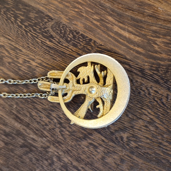 Rare Roadrunner Turquoise Eye Saguaro Cactus Gold Tone Pendant Necklace - Picture 10 of 13